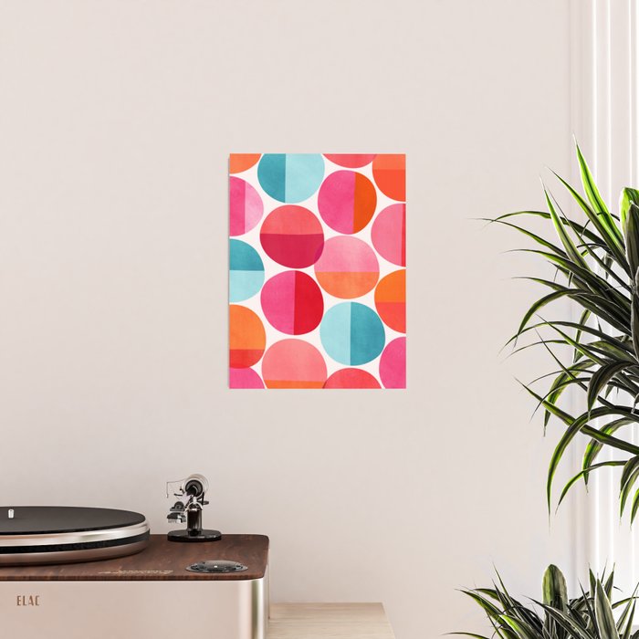 Mid Century Pink and Orange Dots Poster Gallery Image 2