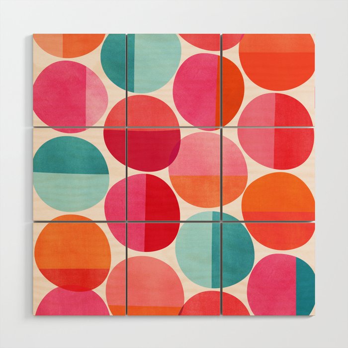Mid Century Pink and Orange Dots Wood Wall Art Gallery Image 1