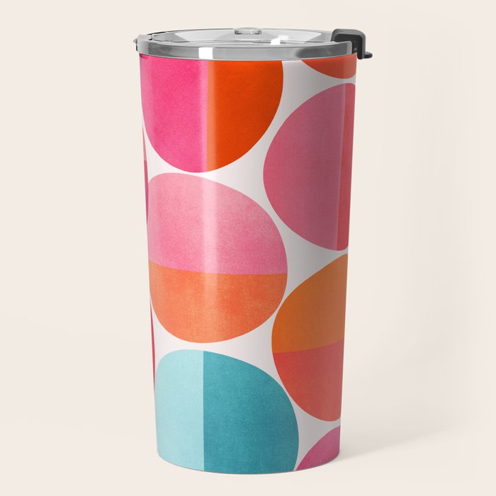 Mid Century Pink and Orange Dots Travel Mug Gallery Image 2