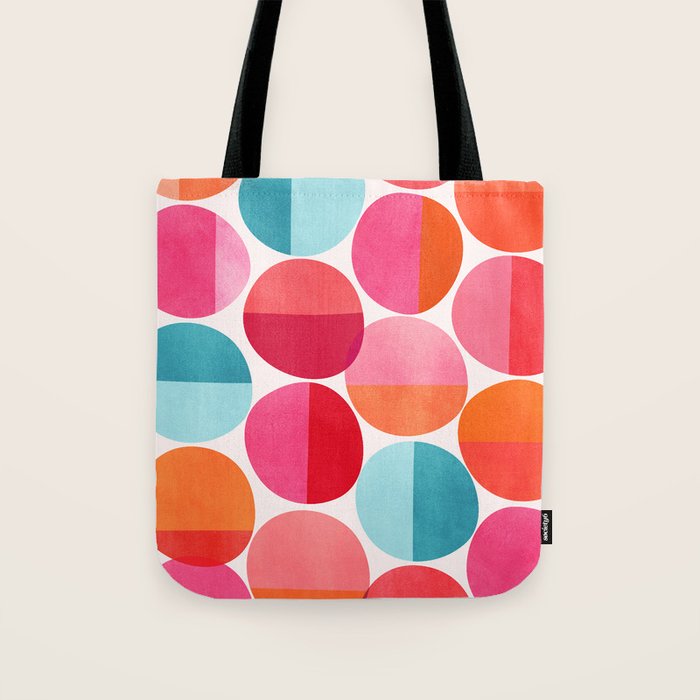 Mid Century Pink and Orange Dots Tote Bag Gallery Image 1