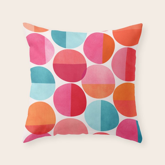 Mid Century Pink and Orange Dots Throw Pillow Gallery Image 6