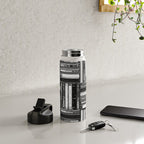 Music Cassette Stacks - Black and White - Something Nostalgic IV #decor #society6 #buyart Water Bottle Gallery Image 4