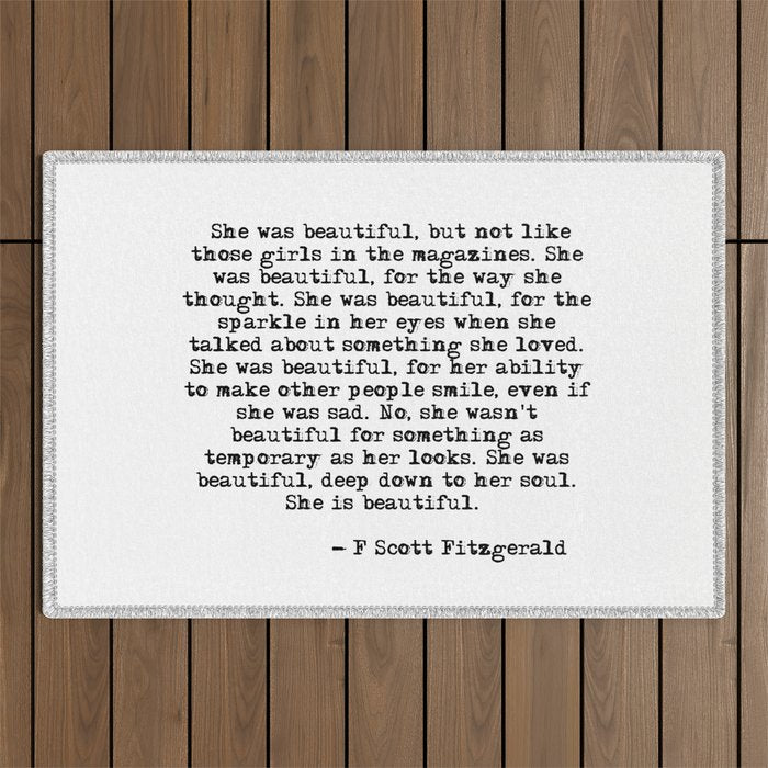 She was beautiful - Fitzgerald quote Outdoor Rug Gallery Image 1