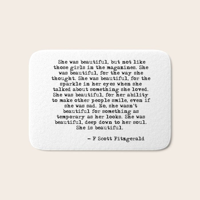 She was beautiful - Fitzgerald quote Bath Mat Gallery Image 1