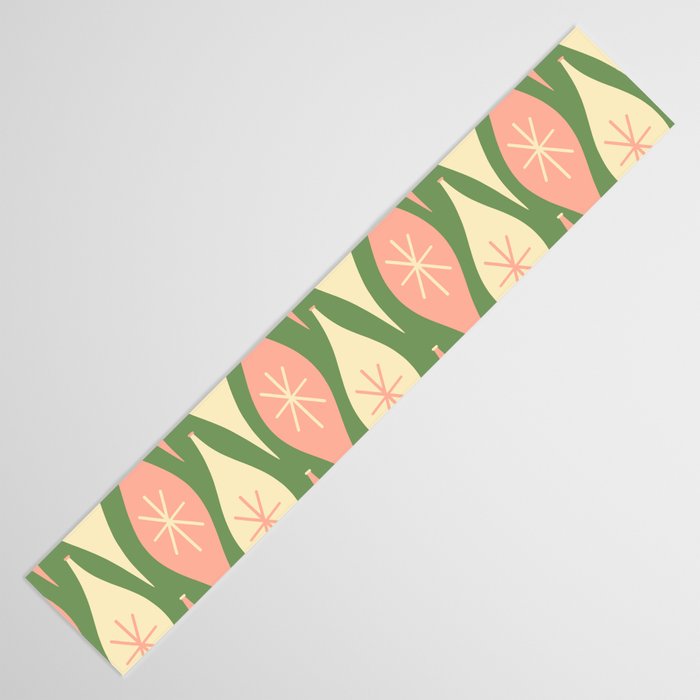 Mid Century Modern Atomic Christmas Abstract Ornaments Blush Pink and Vintage Green Pattern Table Runner Gallery Image 3