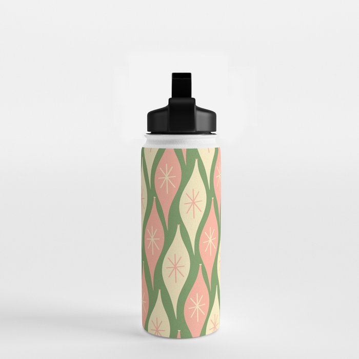 Mid Century Modern Atomic Christmas Abstract Ornaments Blush Pink and Vintage Green Pattern Water Bottle Gallery Image 2