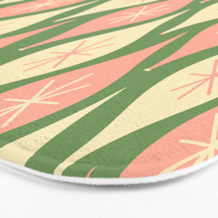 Mid Century Modern Atomic Christmas Abstract Ornaments Blush Pink and Vintage Green Pattern Bath Mat Gallery Image 3