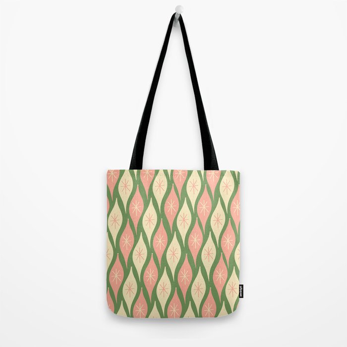 Mid Century Modern Atomic Christmas Abstract Ornaments Blush Pink and Vintage Green Pattern Tote Bag Gallery Image 2