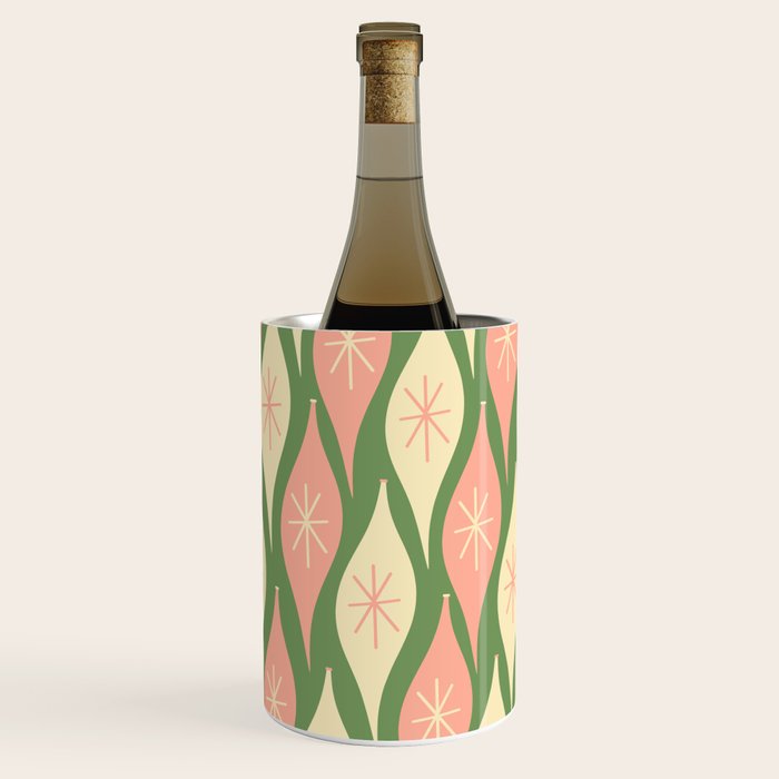 Mid Century Modern Atomic Christmas Abstract Ornaments Blush Pink and Vintage Green Pattern Wine Chiller Gallery Image 3