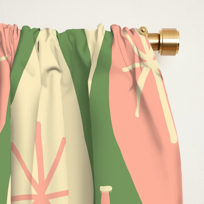 Mid Century Modern Atomic Christmas Abstract Ornaments Blush Pink and Vintage Green Pattern Window Curtain Gallery Image 2