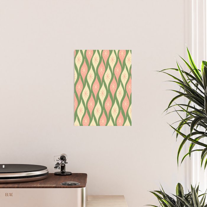 Mid Century Modern Atomic Christmas Abstract Ornaments Blush Pink and Vintage Green Pattern Poster Gallery Image 2
