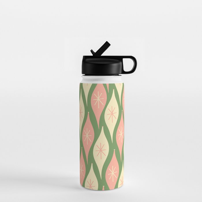 Mid Century Modern Atomic Christmas Abstract Ornaments Blush Pink and Vintage Green Pattern Water Bottle Gallery Image 1