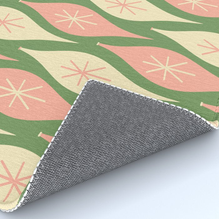 Mid Century Modern Atomic Christmas Abstract Ornaments Blush Pink and Vintage Green Pattern Rug Gallery Image 4