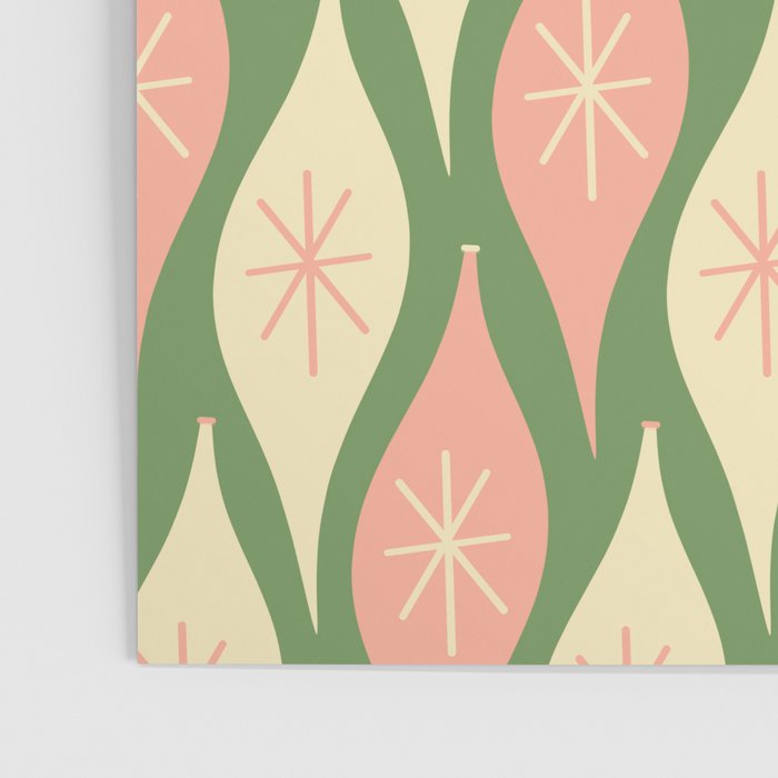 Mid Century Modern Atomic Christmas Abstract Ornaments Blush Pink and Vintage Green Pattern Poster Gallery Image 3