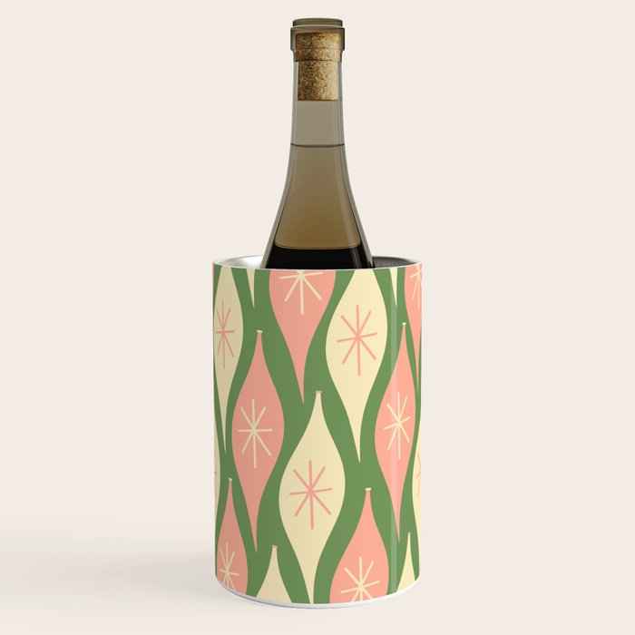 Mid Century Modern Atomic Christmas Abstract Ornaments Blush Pink and Vintage Green Pattern Wine Chiller Gallery Image 1