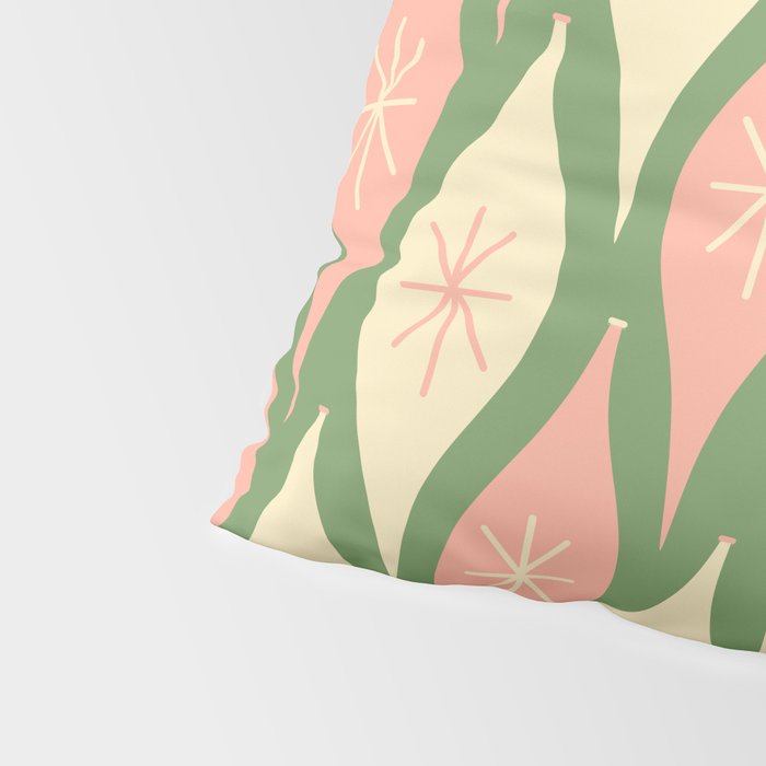 Mid Century Modern Atomic Christmas Abstract Ornaments Blush Pink and Vintage Green Pattern Pillow Sham Gallery Image 4