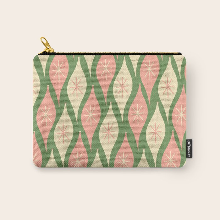 Mid Century Modern Atomic Christmas Abstract Ornaments Blush Pink and Vintage Green Pattern Carry All Pouch Gallery Image 1