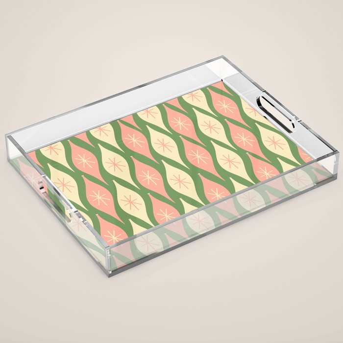 Mid Century Modern Atomic Christmas Abstract Ornaments Blush Pink and Vintage Green Pattern Acrylic Tray Gallery Image 1