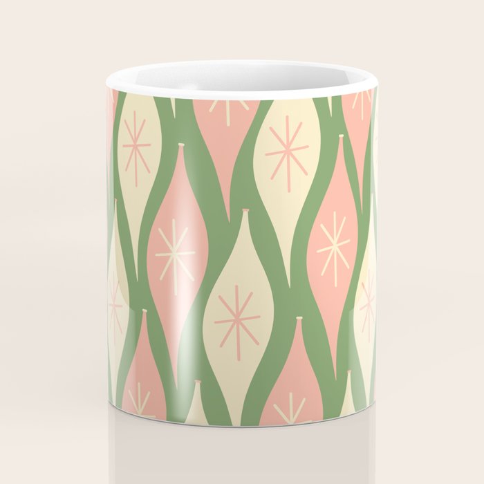 Mid Century Modern Atomic Christmas Abstract Ornaments Blush Pink and Vintage Green Pattern Coffee Mug Gallery Image 4