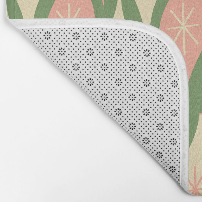 Mid Century Modern Atomic Christmas Abstract Ornaments Blush Pink and Vintage Green Pattern Bath Mat Gallery Image 2