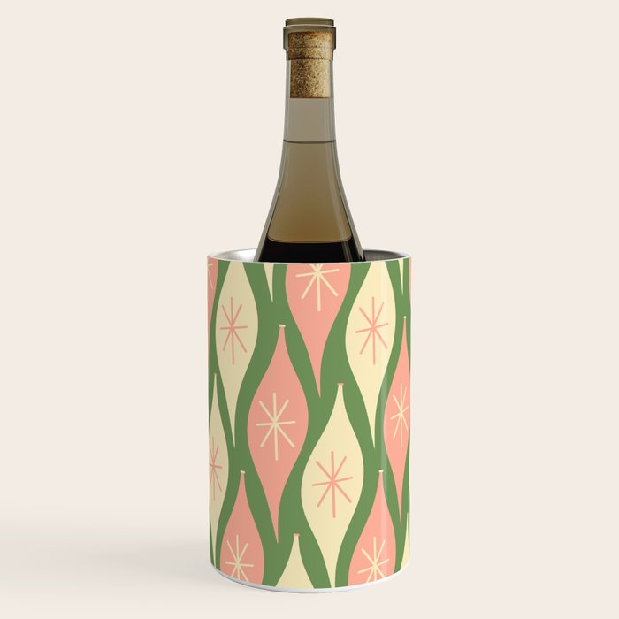 Mid Century Modern Atomic Christmas Abstract Ornaments Blush Pink and Vintage Green Pattern Wine Chiller Gallery Image 2