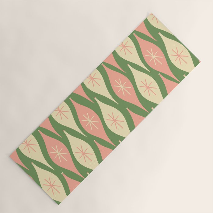 Mid Century Modern Atomic Christmas Abstract Ornaments Blush Pink and Vintage Green Pattern Yoga Mat Gallery Image 1