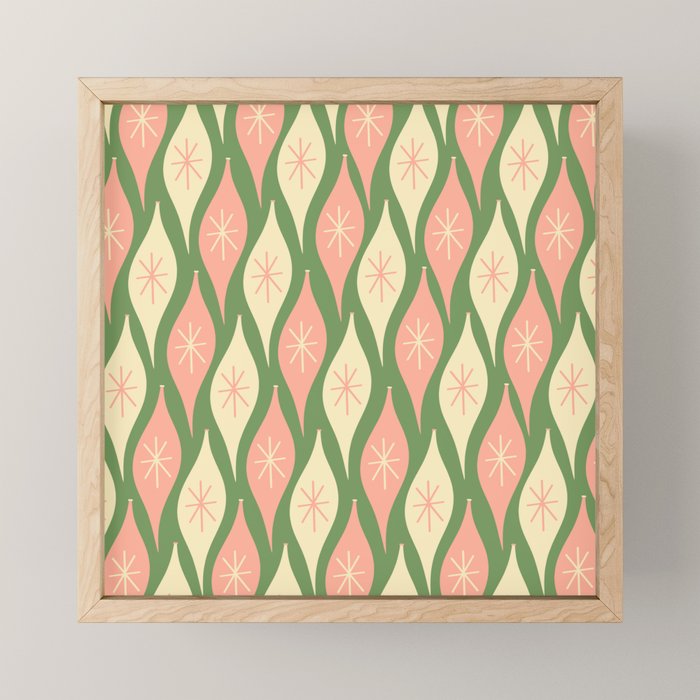 Mid Century Modern Atomic Christmas Abstract Ornaments Blush Pink and Vintage Green Pattern Mini Art Print Gallery Image 1