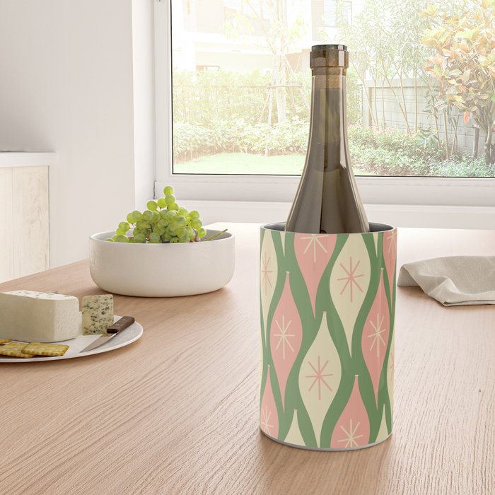 Mid Century Modern Atomic Christmas Abstract Ornaments Blush Pink and Vintage Green Pattern Wine Chiller Gallery Image 4