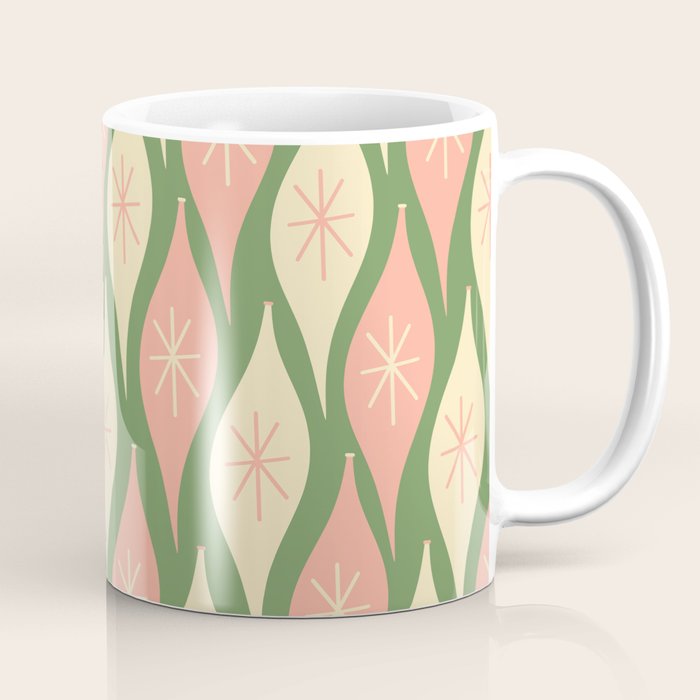 Mid Century Modern Atomic Christmas Abstract Ornaments Blush Pink and Vintage Green Pattern Coffee Mug Gallery Image 1