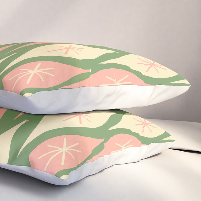 Mid Century Modern Atomic Christmas Abstract Ornaments Blush Pink and Vintage Green Pattern Pillow Sham Gallery Image 3