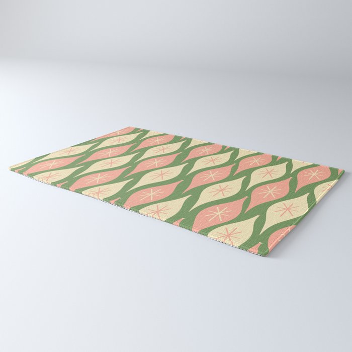 Mid Century Modern Atomic Christmas Abstract Ornaments Blush Pink and Vintage Green Pattern Rug Gallery Image 3
