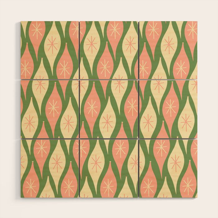 Mid Century Modern Atomic Christmas Abstract Ornaments Blush Pink and Vintage Green Pattern Wood Wall Art Gallery Image 1