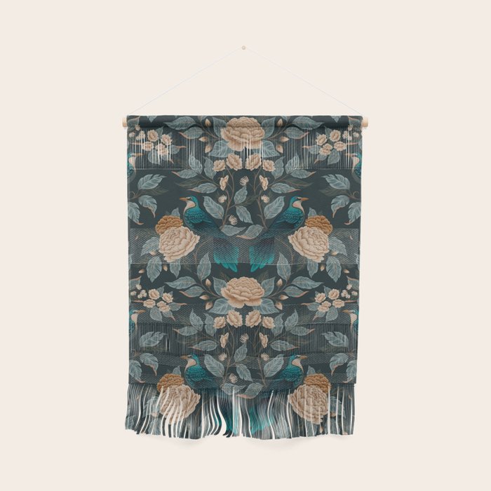 Spring Song - Dark Teal Birds and Floral Print Wall Hanging Gallery Image 1