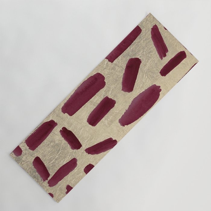 Modern burgundy gold watercolor brushstrokes Yoga Mat Gallery Image 1
