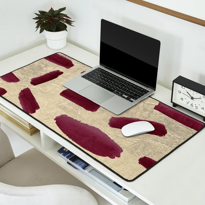 Modern burgundy gold watercolor brushstrokes Desk Mat Gallery Image 2