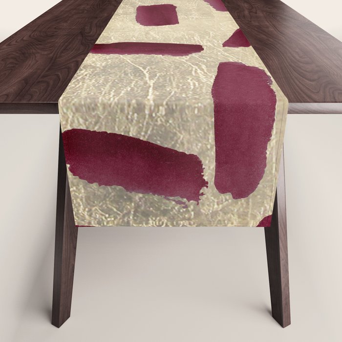 Modern burgundy gold watercolor brushstrokes Table Runner Gallery Image 1
