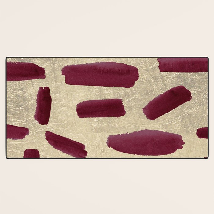 Modern burgundy gold watercolor brushstrokes Desk Mat Gallery Image 3