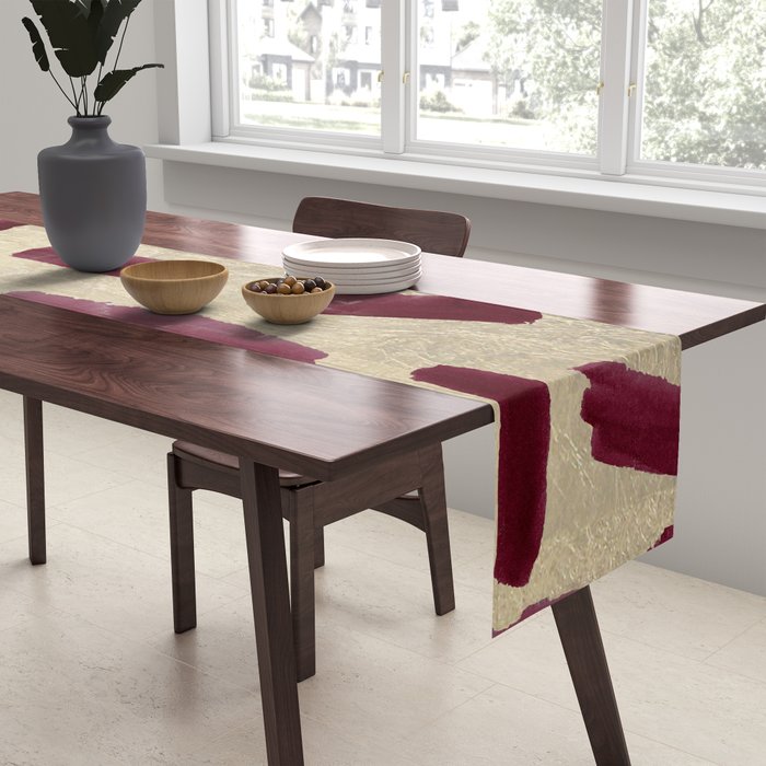 Modern burgundy gold watercolor brushstrokes Table Runner Gallery Image 2