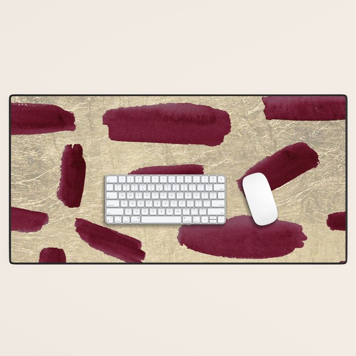 Modern burgundy gold watercolor brushstrokes Desk Mat Gallery Image 1