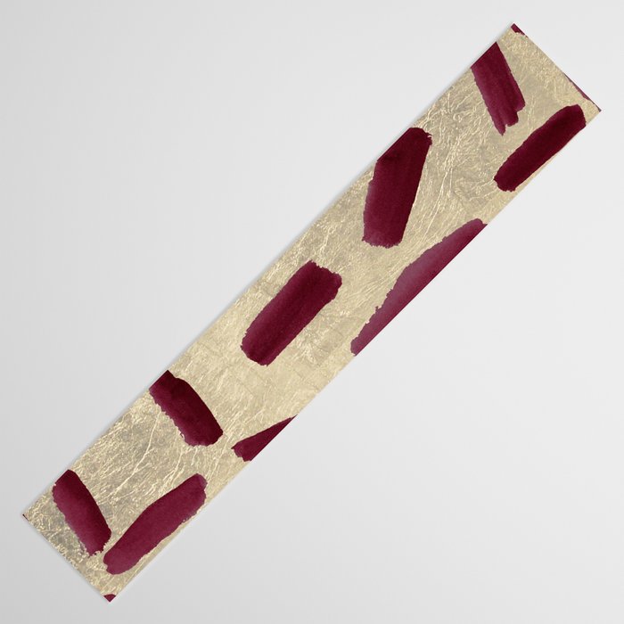 Modern burgundy gold watercolor brushstrokes Table Runner Gallery Image 3