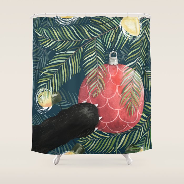 Here Comes Santa Claws Shower Curtain Gallery Image 1