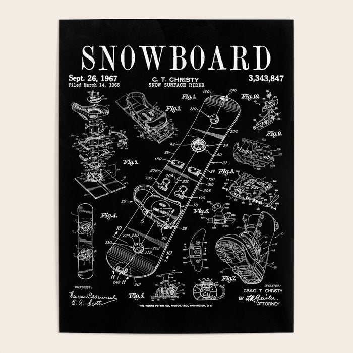 Snowboard Winter Snowboarding Vintage Patent Drawing Print Poster Gallery Image 4