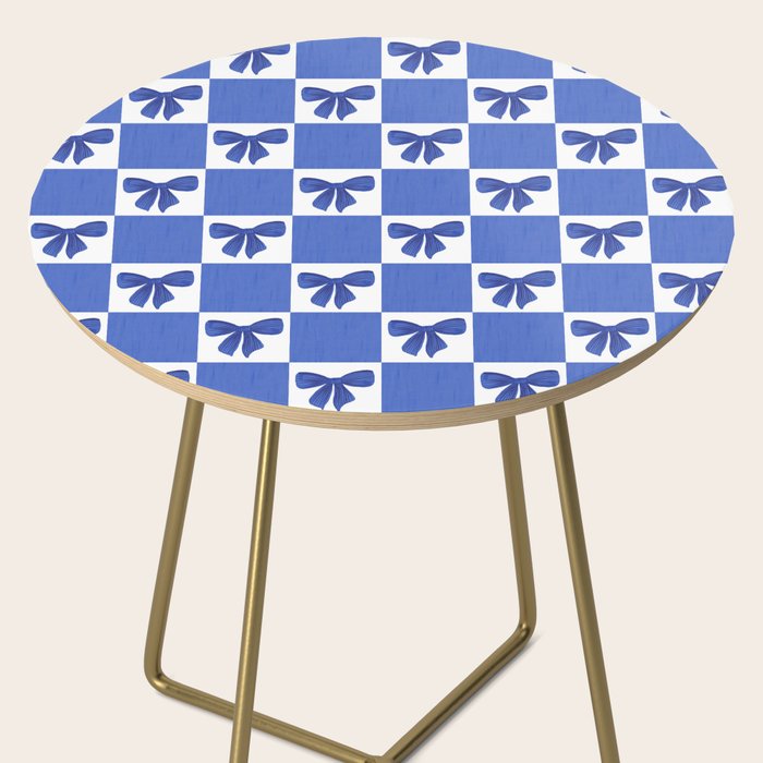 Elegant Blue Bow Checkerboard Pattern - Perfect for Winter and Holiday Themes Side Table Gallery Image 2