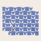 Elegant Blue Bow Checkerboard Pattern - Perfect for Winter and Holiday Themes Placemat Gallery Image 1