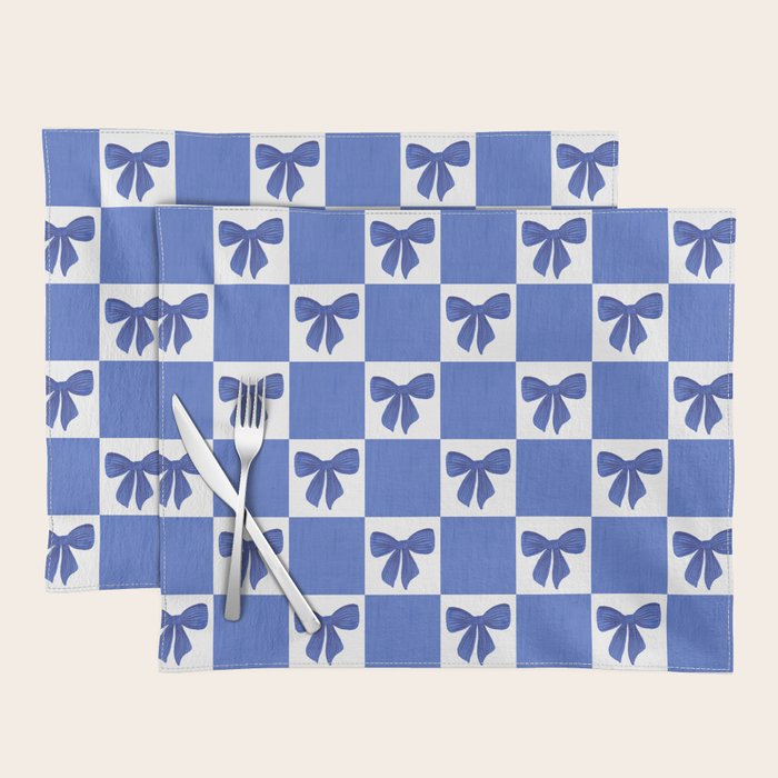 Elegant Blue Bow Checkerboard Pattern - Perfect for Winter and Holiday Themes Placemat Gallery Image 1