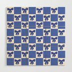 Elegant Blue Bow Checkerboard Pattern - Perfect for Winter and Holiday Themes Wood Wall Art Gallery Image 1