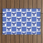 Elegant Blue Bow Checkerboard Pattern - Perfect for Winter and Holiday Themes Outdoor Rug Gallery Image 1