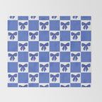 Elegant Blue Bow Checkerboard Pattern - Perfect for Winter and Holiday Themes Throw Blanket Gallery Image 2