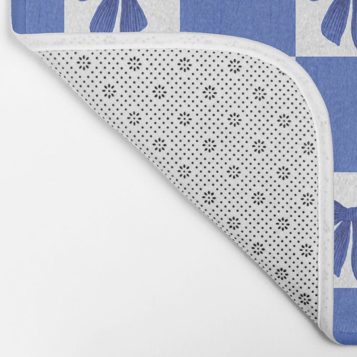 Elegant Blue Bow Checkerboard Pattern - Perfect for Winter and Holiday Themes Bath Mat Gallery Image 2