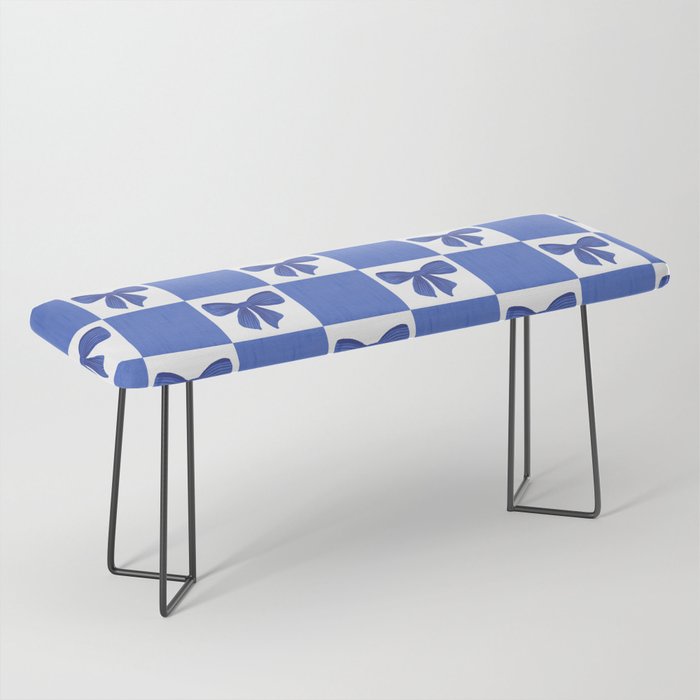 Elegant Blue Bow Checkerboard Pattern - Perfect for Winter and Holiday Themes Bench Gallery Image 1